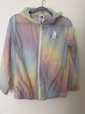 Adidas Girls Pastel Hooded Windbreaker Jacket Size Large 14 Full Zip Lightweight